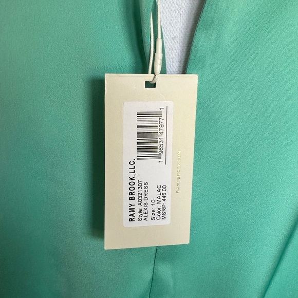 RAMY BROOK NWT Alexis Faux Wrap Satin Mini Dress Green Size 10 - Picture 9 of 11